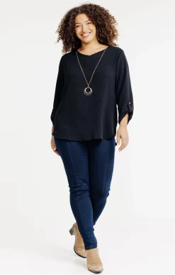 Toscane Boutique Chemisiers & Tuniques|Tunique unie avec boutons colorés NOIR