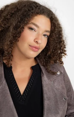 Toscane Boutique Vestes|Veste biker zippée TAUPE