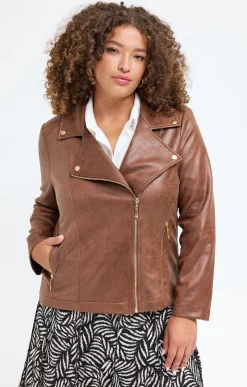 Toscane Boutique Vestes|Veste biker zippée unie CAMEL