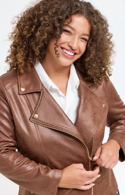 Toscane Boutique Vestes|Veste biker zippée unie CAMEL