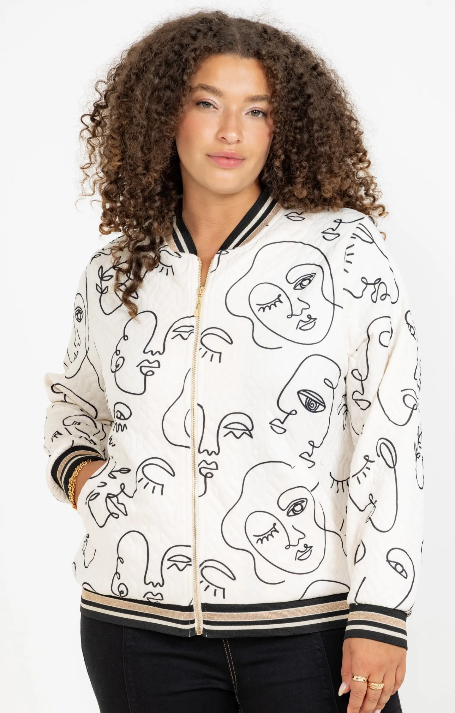 Toscane Boutique Vestes|Veste bomber imprimée visages ECRU