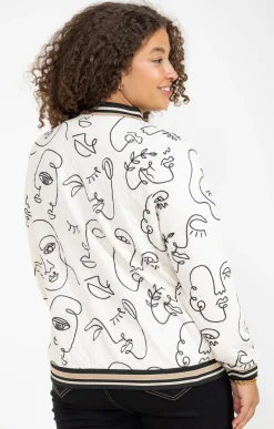 Toscane Boutique Vestes|Veste bomber imprimée visages ECRU