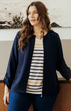 Toscane Boutique Vestes|Veste zippée avec col rond MARINE