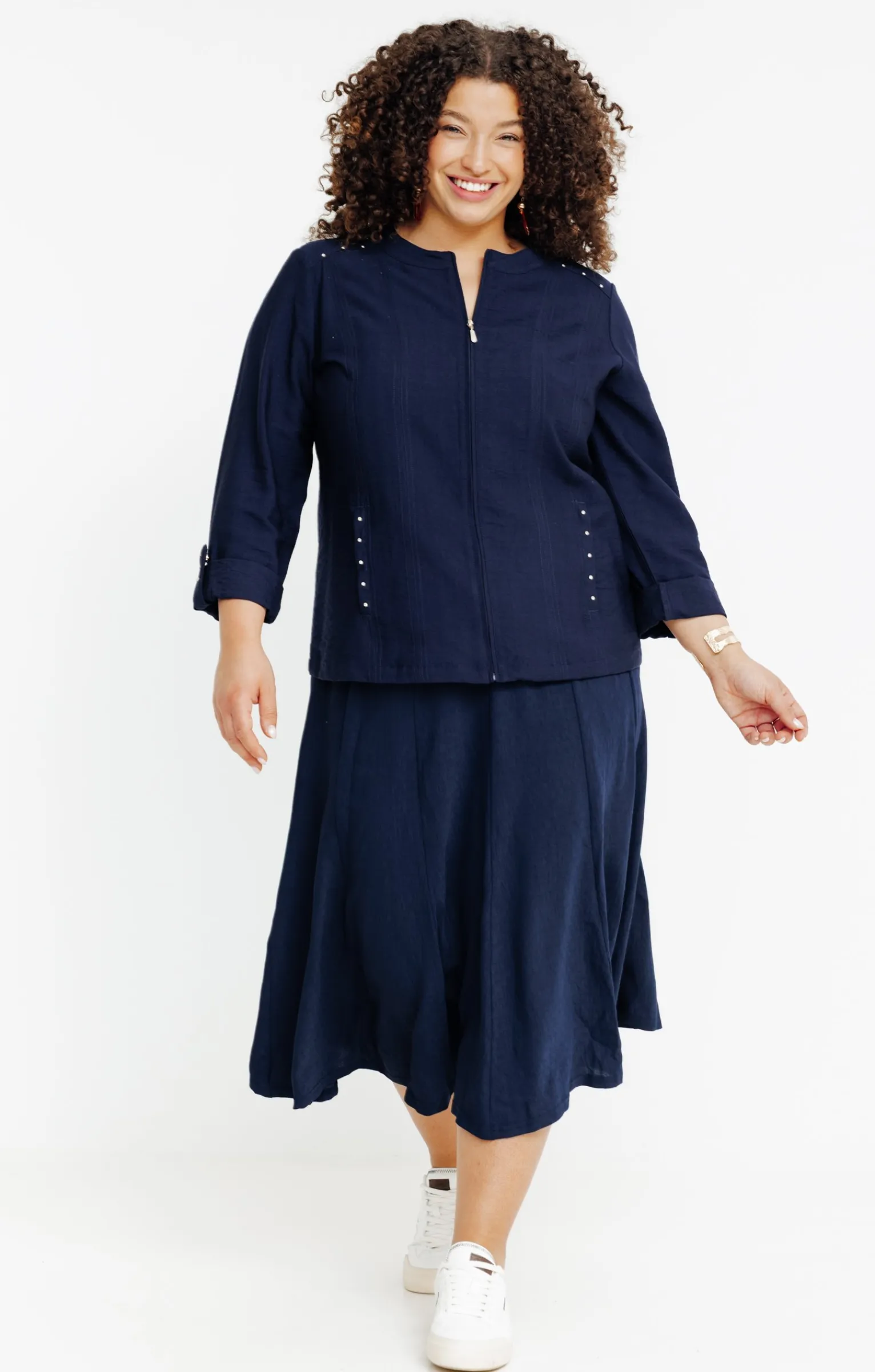 Toscane Boutique Vestes|Veste zippée avec col rond MARINE